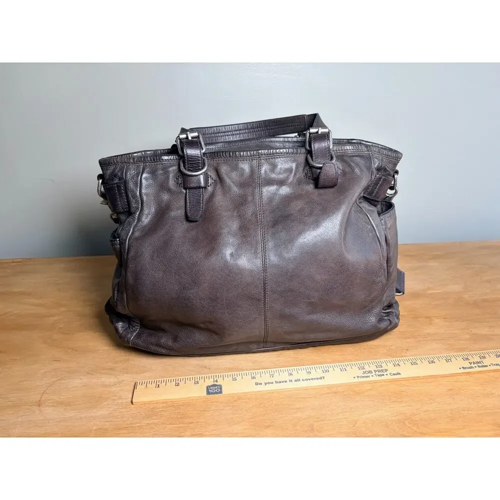Frye Dark Brown Leather Large Murray Tote Bag Detachable Strap
